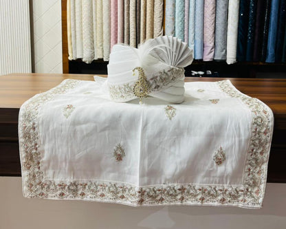 Premium Ivory Indian Groom Turban, Lightweight & Adjustable Safa for Sherwani