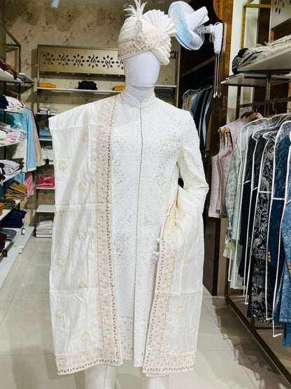 Cream Indian Wedding Turban Shawl for Groom