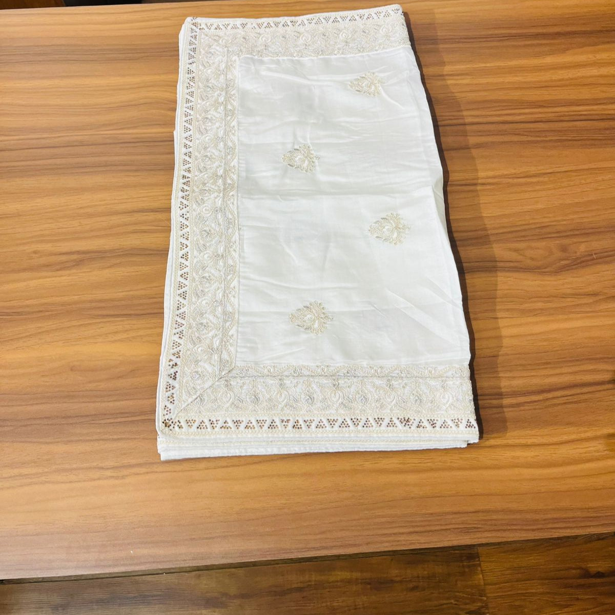 Cream Indian Groom Sherwani Shawl & Turban Set with Embroidered Border