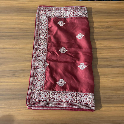 Maroon Wedding Safa Turban & Shawl Set for Groom, Embroidery Border Sherwani Pagri