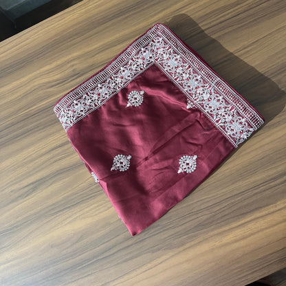 Maroon Wedding Safa Turban & Shawl Set for Groom, Embroidery Border Sherwani Pagri