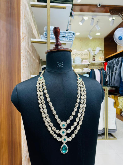 Ivory Kundan Groom Necklace with Green Stone Mala, Sherwani Jewelry Set