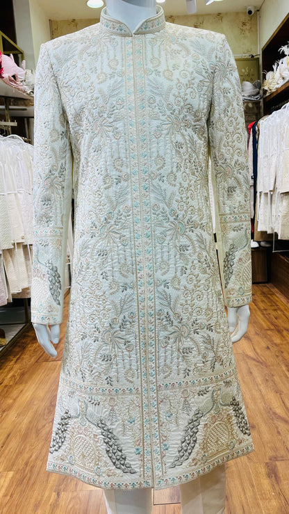 Luxury Ivory Groom Sherwani, Traditional Indian Sherwani Wedding Outfit