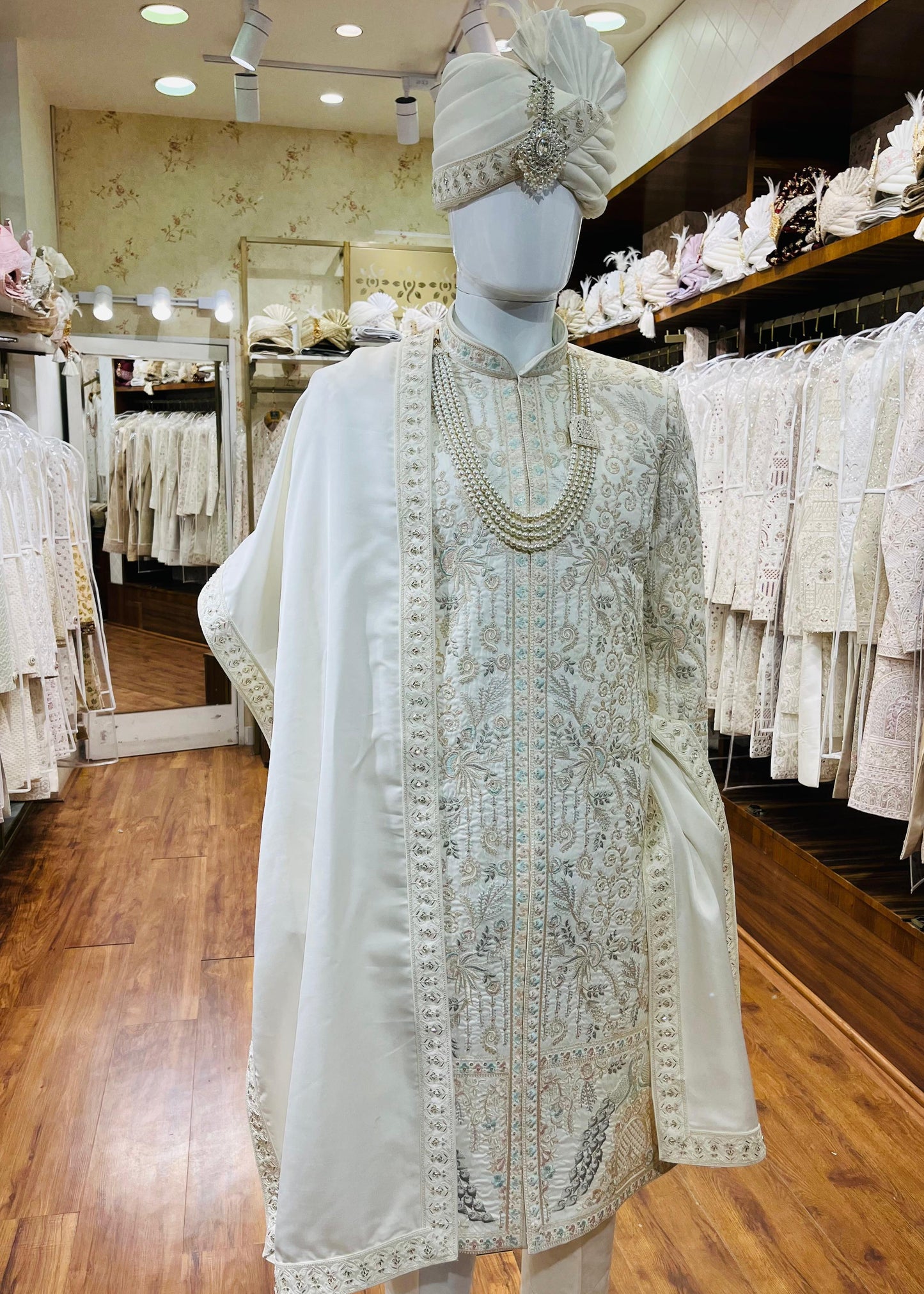 Luxury Ivory Groom Sherwani, Traditional Indian Sherwani Wedding Outfit