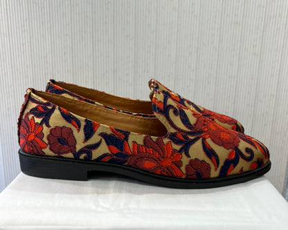 Beige & Red Multicolor Elegant Groom Loafers, Premium Sherwani Wedding Shoes