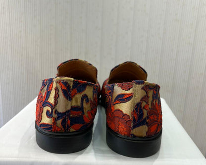 Beige & Red Multicolor Elegant Groom Loafers, Premium Sherwani Wedding Shoes