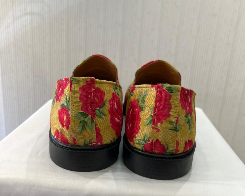 Mustard Yellow Floral Wedding Loafers, Handmade Mojari for Sherwani