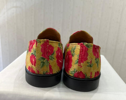 Mustard Yellow Floral Wedding Loafers, Handmade Mojari for Sherwani
