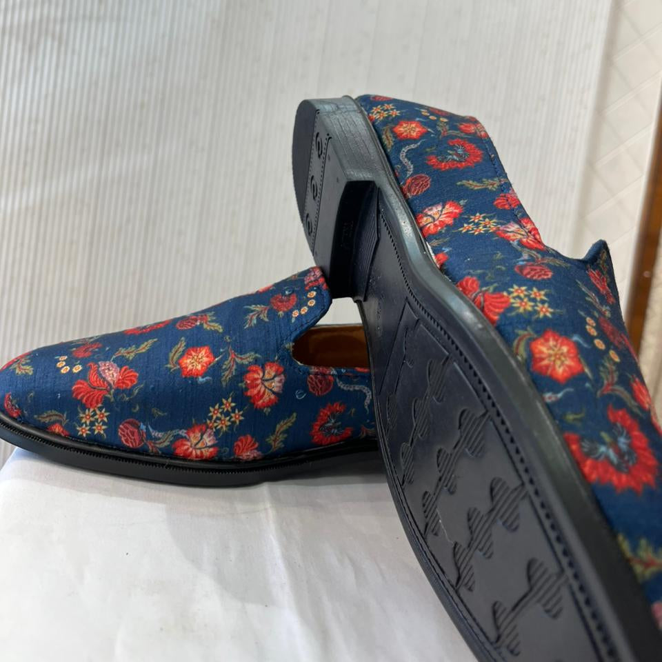 Navy Blue Handmade Mojari Loafers | Elegant Sherwani Shoes for Indian Groom