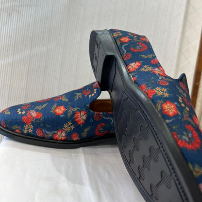 Navy Blue Handmade Mojari Loafers | Elegant Sherwani Shoes for Indian Groom