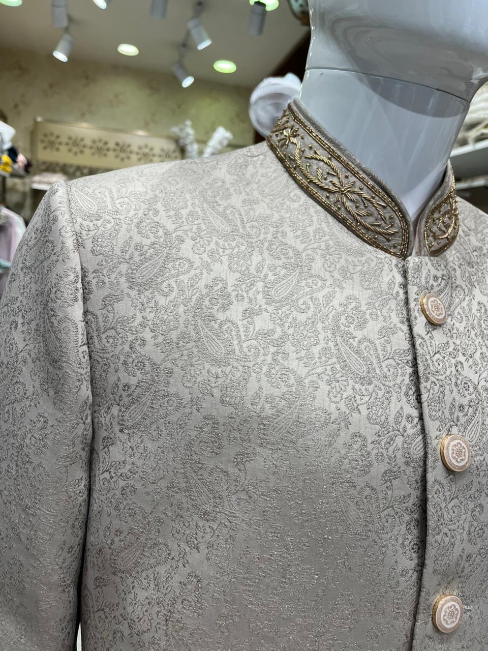 Royal Beige Indo-Western Sherwani Suit for Groom, Custom Tailored Silk Men's Achkan Kurta for Wedding, Reception