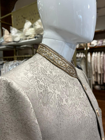 Royal Beige Indo-Western Sherwani Suit for Groom, Custom Tailored Silk Men's Achkan Kurta for Wedding, Reception
