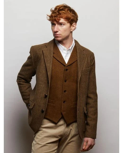 Premium Brown Tweed Wool Three-Piece Suit | Elegant Groom & Wedding Suit