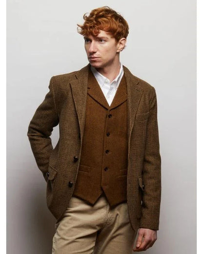 Premium Brown Tweed Wool Three-Piece Suit | Elegant Groom & Wedding Suit