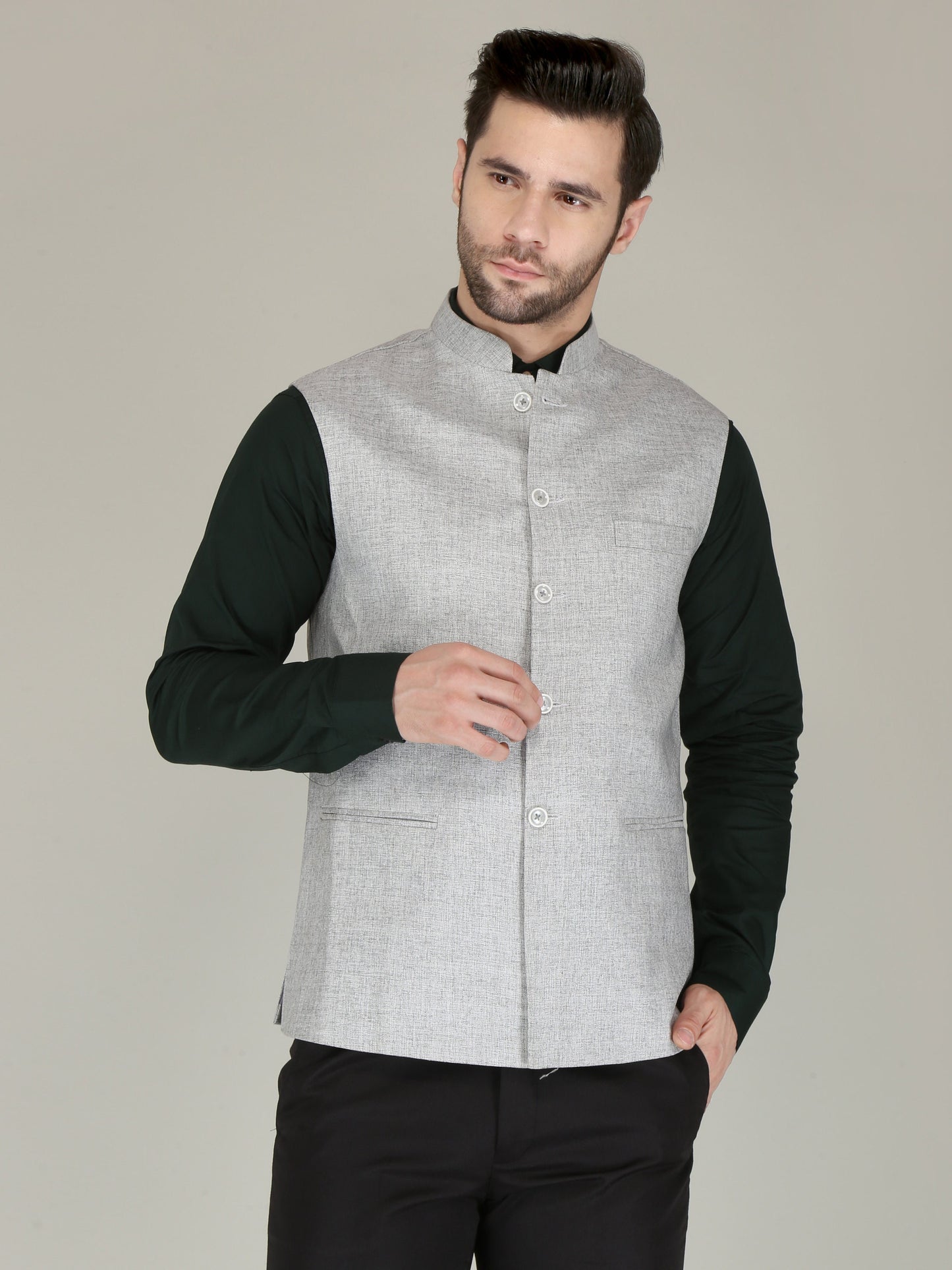 Handmade Black Nehru Jacket for Men, Classic Wedding Groom Attire