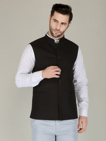 Handmade Black Nehru Jacket for Men, Classic Wedding Groom Attire