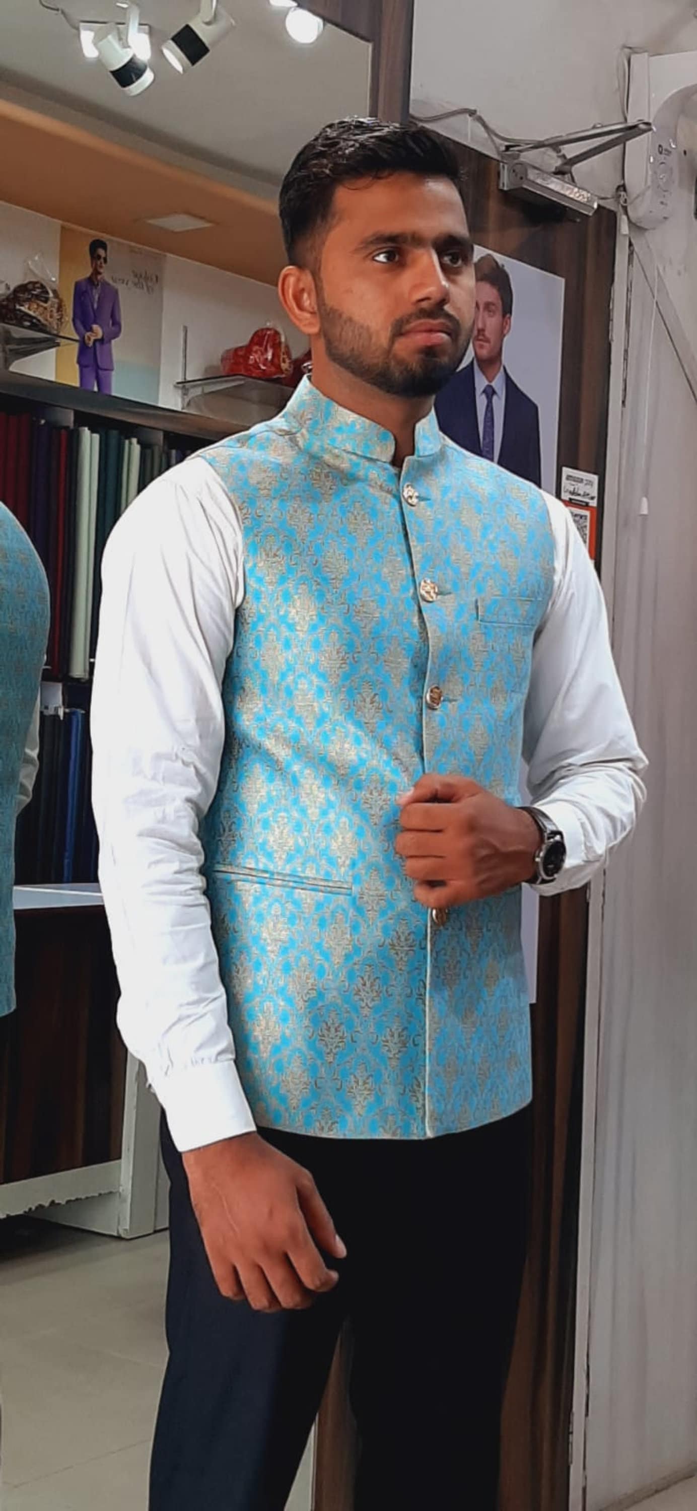 Printed Nehru Jacket for Men: Formal Modi Jacket, Wedding Groom Attire