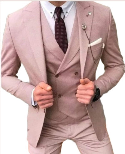 Peach Groom Suit: Men's 3-Piece Wedding Dinner Bespoke Suit