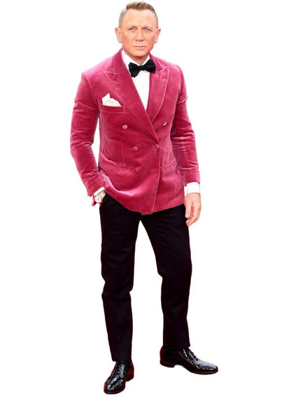 Men's Pink Velvet Double Breasted Blazer, Party Dinner Jacket