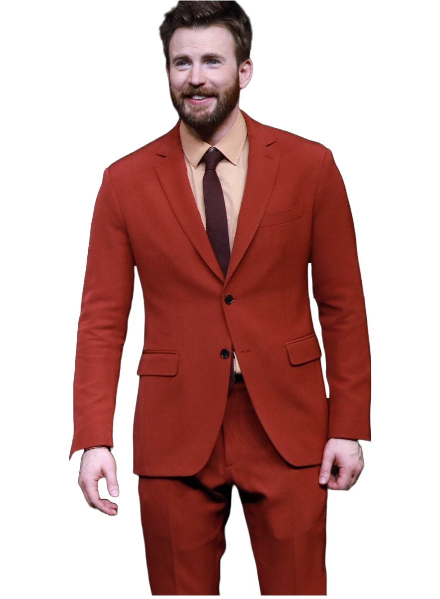 Red Two-Piece Suit: Men's Dinner Wedding Groom Bespoke Suit