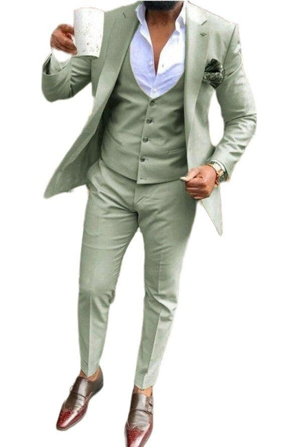 Sage Green 3-Piece Suit: Slim Fit Wedding Groom Suit