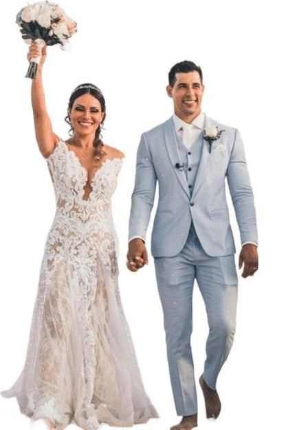 Sky Blue Three Piece Suit, Slim Fit Bespoke Wedding Suit