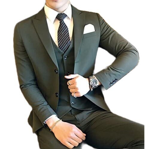 Green 3-Piece Suit: Men's Two-Button Wedding Groom Suit