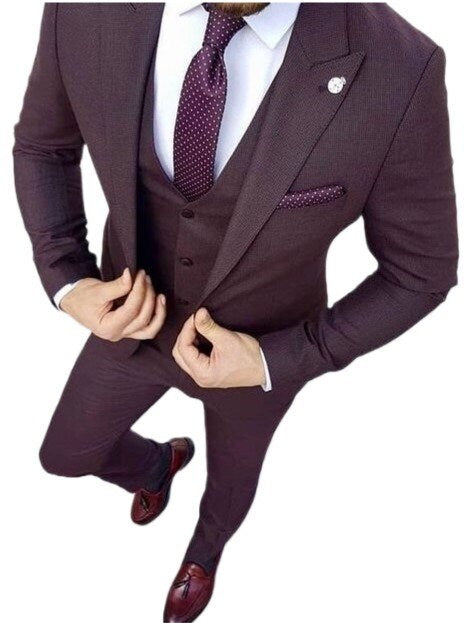 Purple 3-Piece Suit, Slim Fit One Button Tuxedo - Wedding Groom Attire