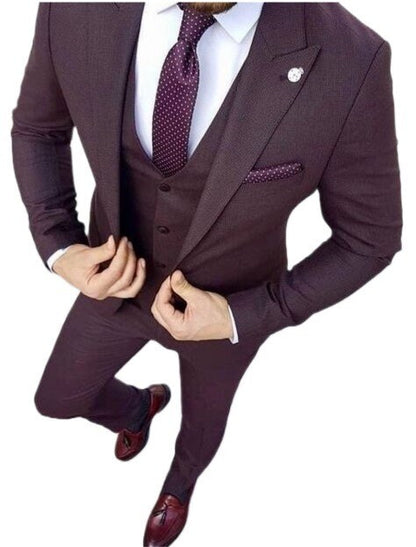 Purple 3-Piece Suit, Slim Fit One Button Tuxedo - Wedding Groom Attire