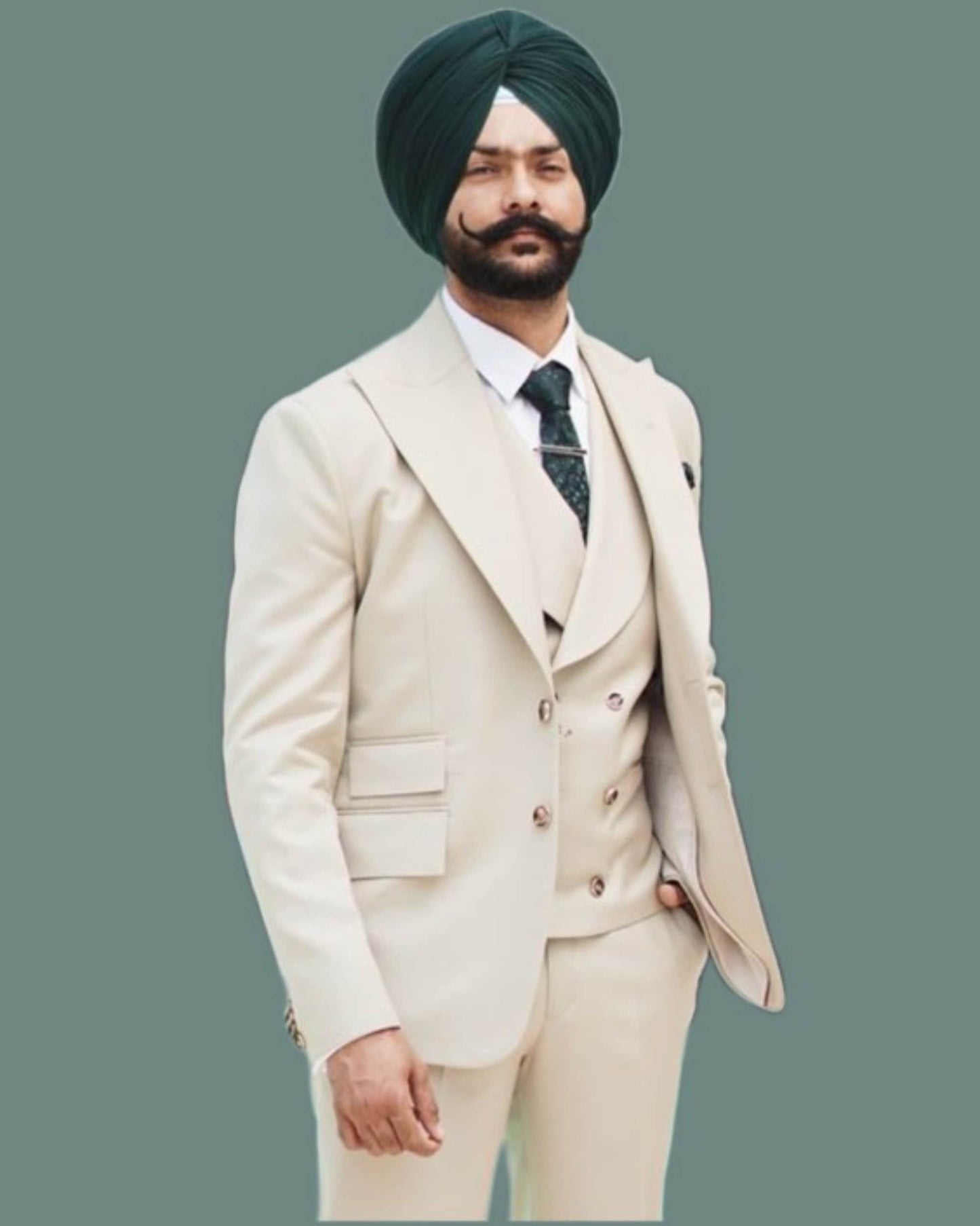 Cream 3-Piece Suit: Luxury Ethnic Wedding Wear