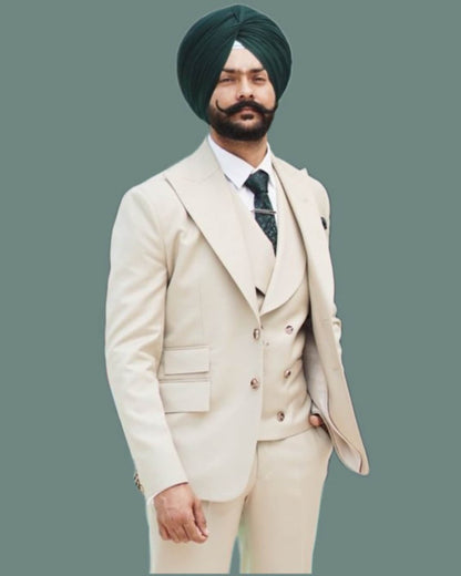 Cream 3-Piece Suit: Luxury Ethnic Wedding Wear