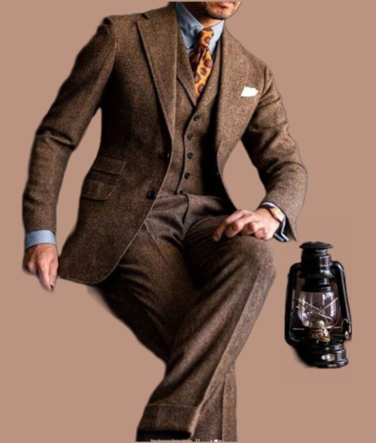 Rust Tweed Suit: Men's 3-Piece Ethnic Wedding Suit