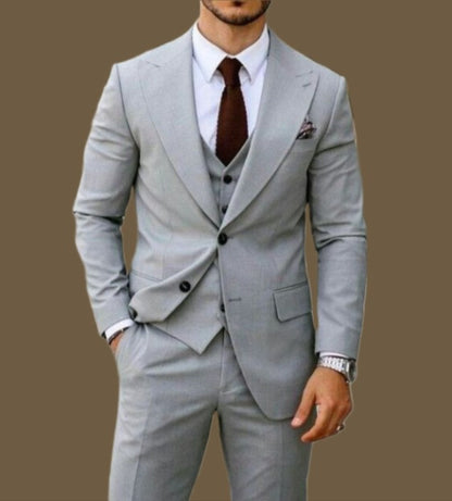 Grey Men's 3-Piece Suit: Custom Wedding Groom Suit