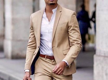 Beige Two Piece Suit: Men's Wedding Groom Attire