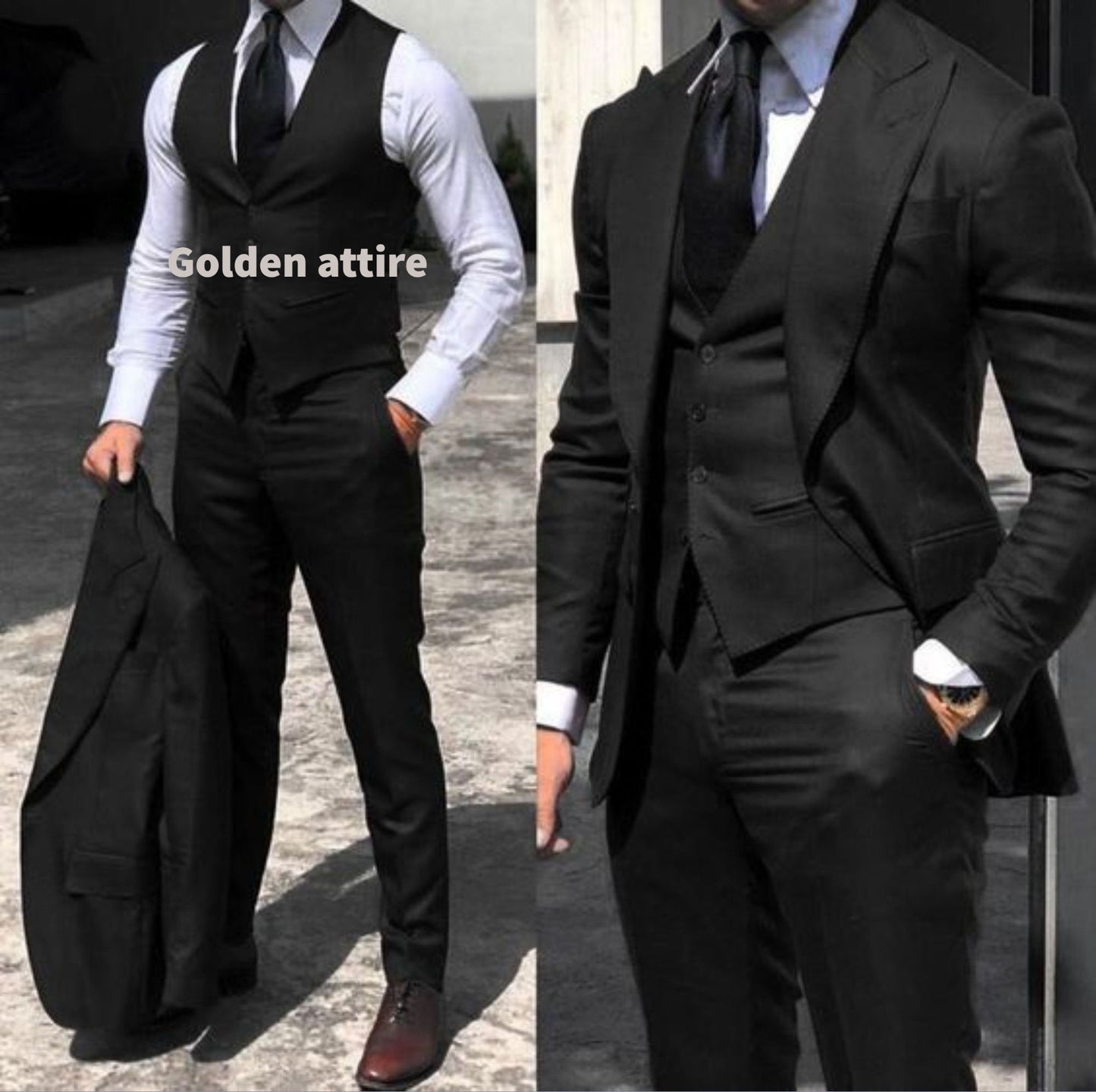 Men's Black Terry Rayon 3 Piece Suit: Wedding Groom, Prom