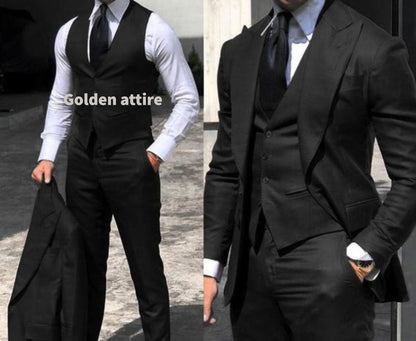 Men's Black Terry Rayon 3 Piece Suit: Wedding Groom, Prom