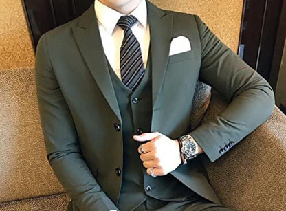 Green 3-Piece Suit: Men's Two-Button Wedding Groom Suit