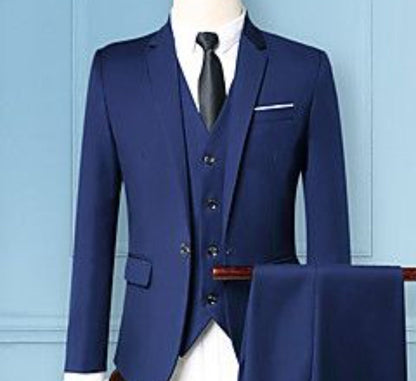Blue 3-Piece Suit, Slim Fit One Button Tuxedo, Handmade