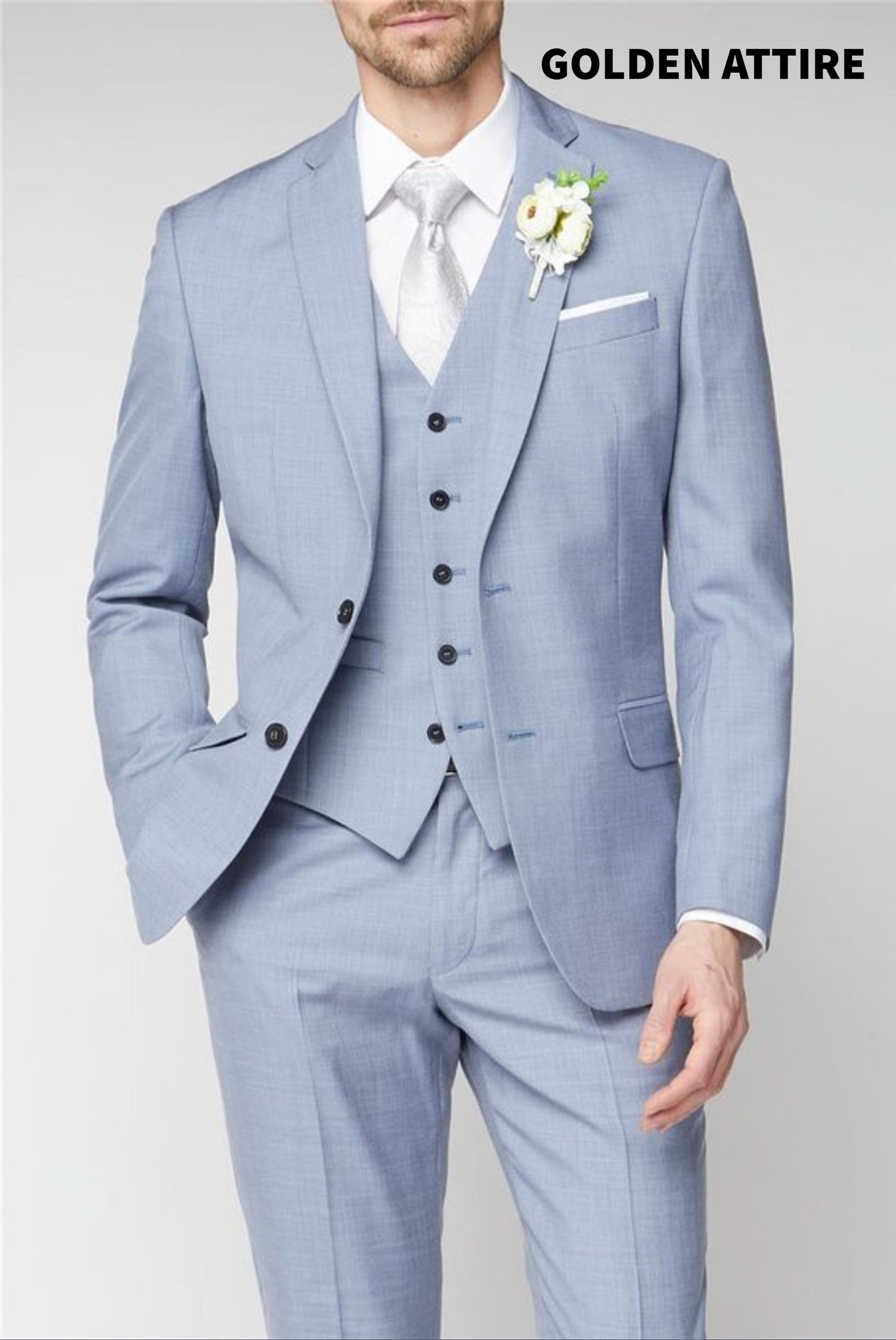 Sky Blue Three Piece Suit: Bespoke Wedding Suit, Prom Wear