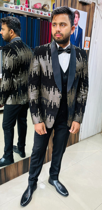 Black Tuxedo Suit, Luxury Three Piece Ethnic Wedding Wear