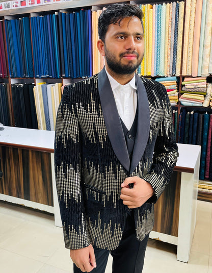 Black Tuxedo Suit, Luxury Three Piece Ethnic Wedding Wear