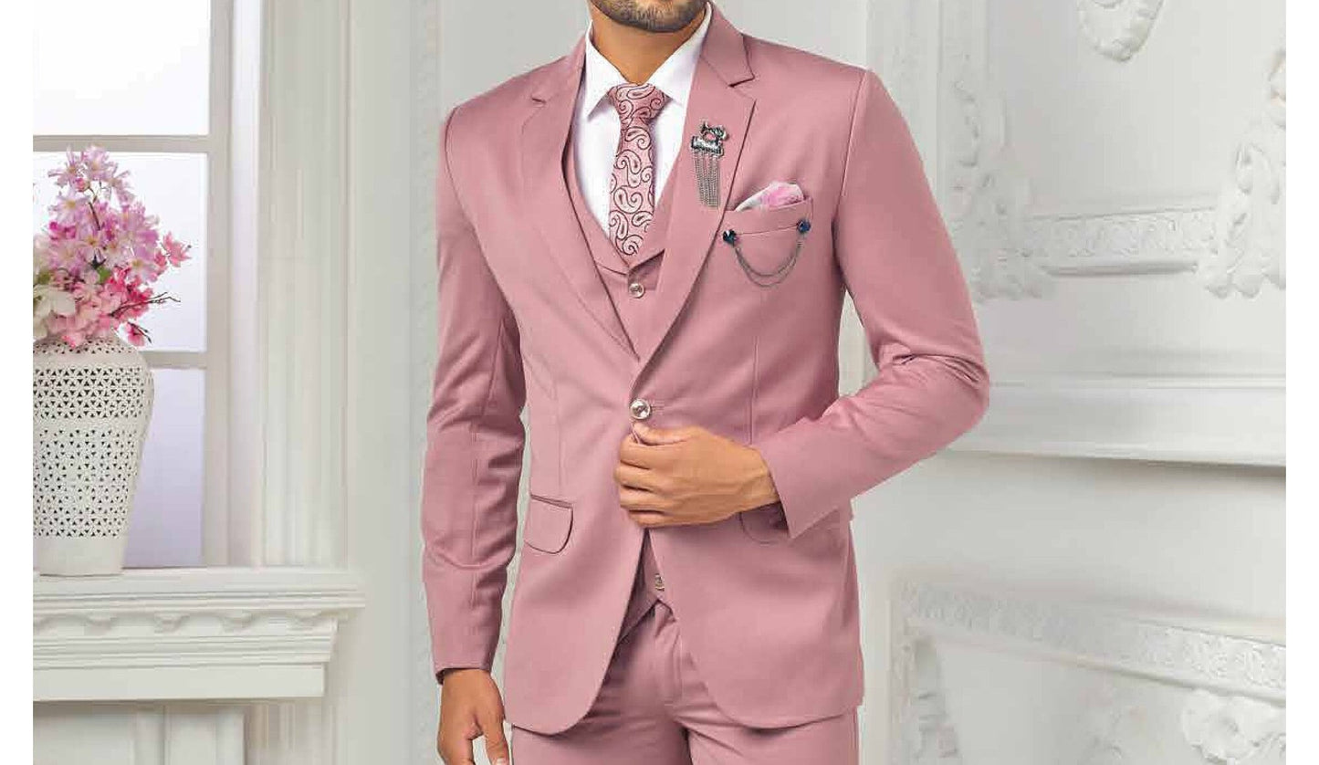 Dusty Rose Men's Suit: 3-Piece Wedding Groom Bespoke Suit