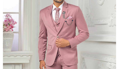 Dusty Rose Men's Suit: 3-Piece Wedding Groom Bespoke Suit