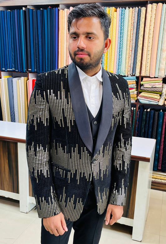 Black Tuxedo Suit, Luxury Three Piece Ethnic Wedding Wear