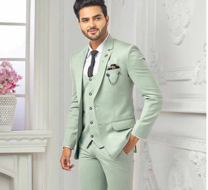 Sage Green Three Piece Suit: Custom Wedding Groomsmen Suit