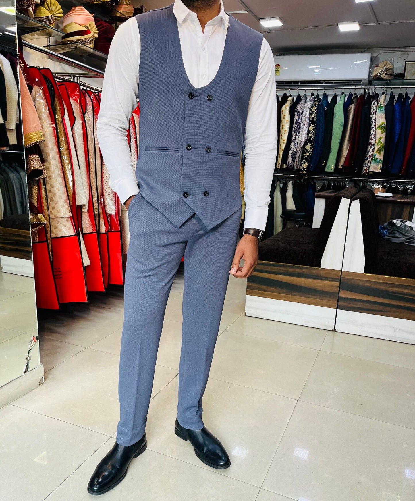 Blue 3-Piece Suit: Slim Fit Two-Button Wedding Groom Suit