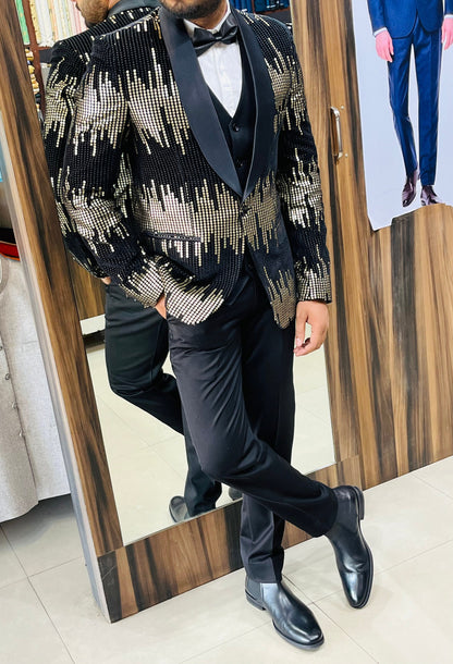 Black Tuxedo Suit, Luxury Three Piece Ethnic Wedding Wear