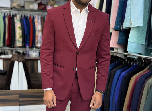 Maroon Engagement Reception Suit,  Men's Wedding Groom Suit,  Two-Piece