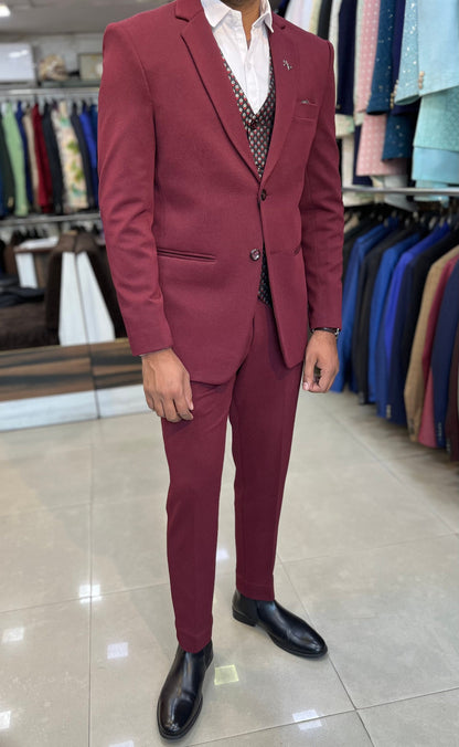 Maroon Engagement Reception Suit,  Men's Wedding Groom Suit,  Two-Piece