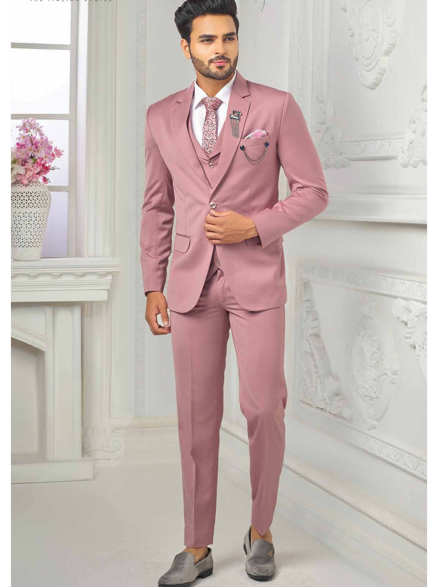 Dusty Rose Men's Suit: 3-Piece Wedding Groom Bespoke Suit
